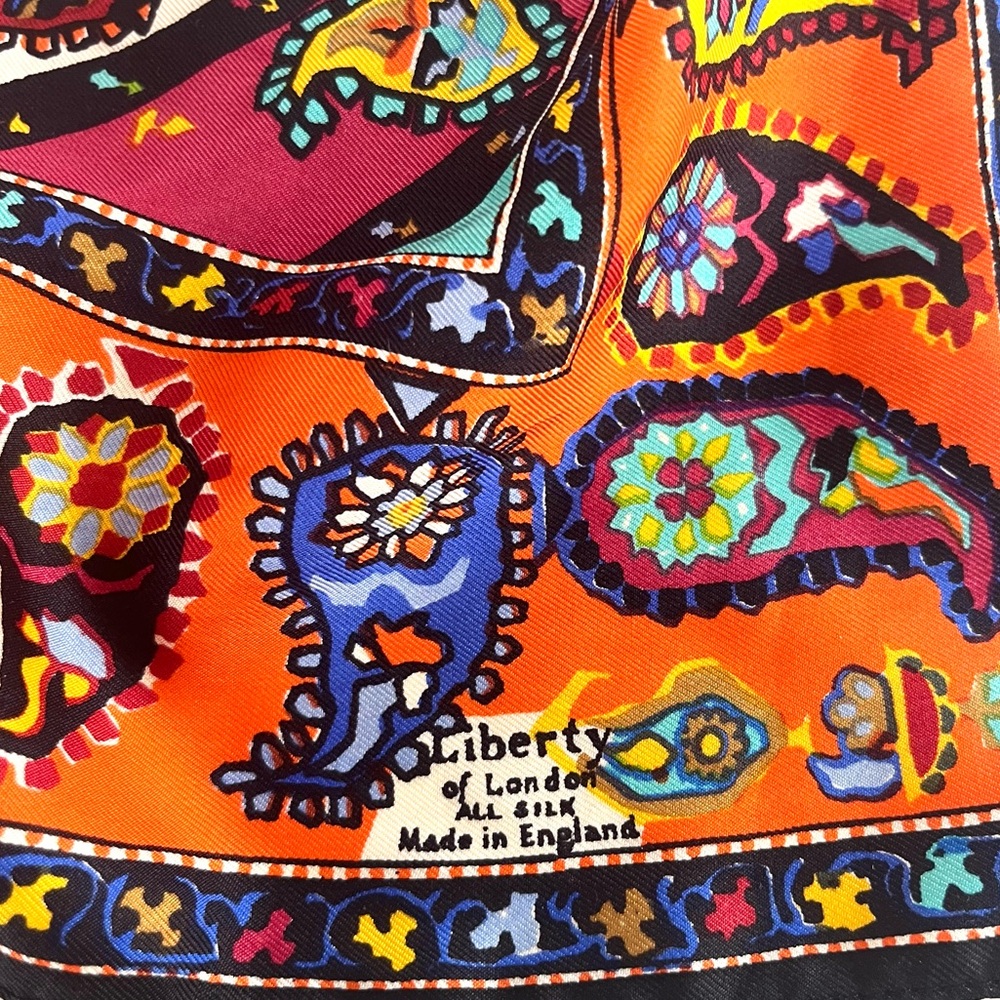 Vintage Liberty of London Silk Scarf Long Bright 60s Flower Power Boho Headscarf